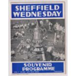 Football programme, Sheffield Wednesday v Grimsby Town 1934/5, special souvenir issue following