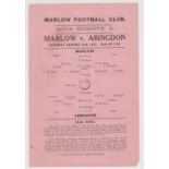 Football programme, Marlow v Abingdon, 10 January 1935, single sheet (very slight stain &