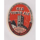 Beer label, Tadcaster Tower Brewery Co Ltd, Old Tower Ale, vertical oval 86mm x 66mm, (gd/vg) (1)