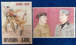 Collectables, 2 uncut sheets of World War 2 Spanish Ration stamps, both with Military