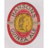 Beer label, Hansons Ltd, Kimberley, Hansons Guinea Ale, vertical oval, 88mm x 69mm (vg) (1)