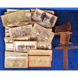 Stereoscope and Cards, approx. 60 cards to include 1898 floods in Kendal, children, dogs, fishing,