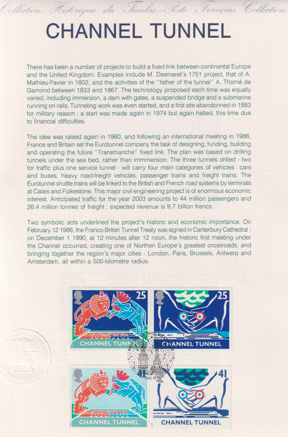 Stamps, 2 Channel Tunnel commemorative packs issued on 3 May 1994, containing UM sets of GB and - Image 5 of 6