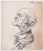 Pen and Ink, caricature of Richard Wagner by Harry Furniss, Punch illustrator, initialled H.F. (