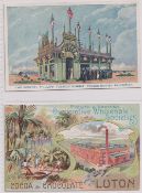 Tobacco & trade advertising, two artist drawn postcards, Godfrey Phillips Tobacco Exhibit, Frans-
