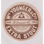 Beer label, Wm Younger & Co Ltd, Edinburgh, Extra Stout, circular label, 85mm diameter (sl marks,