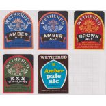 Beer labels, a mixed shape, size and age collection of 43 labels, Wethereds, Marlow (5), Whitaker's,