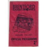 Football programme, Brentford v Arsenal, 3 September 1936 (creased, fair) (1)