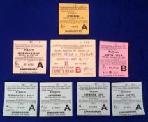 Football tickets, 8 Fulham match tickets, away v Aston Villa 1949/50 & 7 homes tickets v Aston Villa