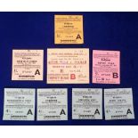 Football tickets, 8 Fulham match tickets, away v Aston Villa 1949/50 & 7 homes tickets v Aston Villa