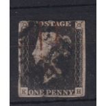 Stamps, GB QV 1840 pair of 1d blacks, NC & KH, each with 3 margins and black MX cancels. One has a
