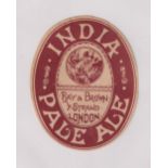 Beer label, Ray & Brown, 7 Strand London, India Pale Ale, vertical oval, 86mm x 70mm (gd/vg) (1)