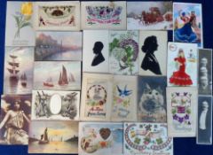 Postcards, Novelties, a collection of approx. 35 cards inc. bookmark style, silks, 3D, applique,