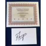 Motor Racing Autograph, Juan Manuel Fangio, Argentinian World Champion F1 Driver, a white card