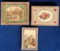 Ephemera, 3 Victorian boxes (2 card and 1 wooden) decorated with chromolithographed prints (1 by the