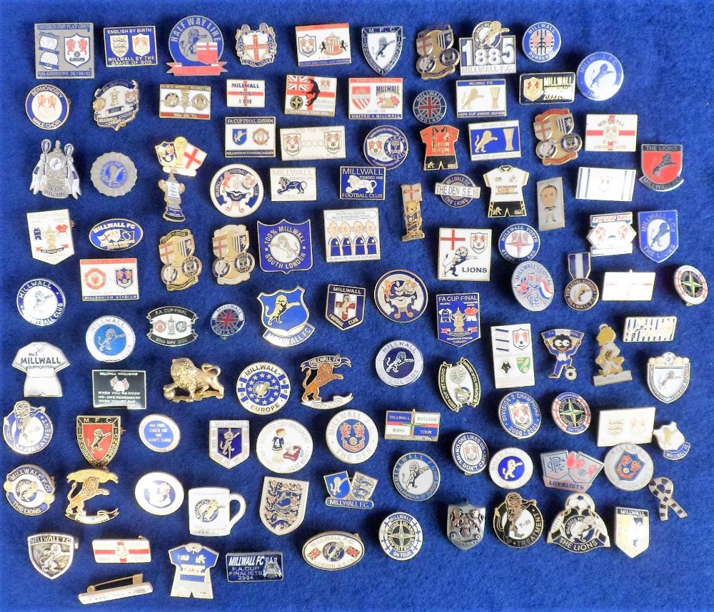 Football badges, Millwall FC, a collection of 100+ enamel badges including FA Cup Final 2004 v