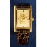 Football, Chelsea FC 9ct 'gold ingot' watch with brown leather strap (vg)