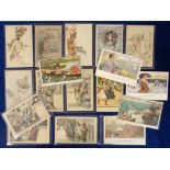 Postcards, Artist drawn, 17 cards, Glamour etc inc. Henri Boutet (4), Reinhold Pfeiffer (3), P.B. (