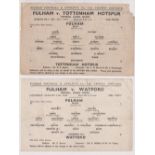 Football programmes, Fulham FC, four single sheet programmes, v Tottenham 27 Dec 1943 FLS, Reading