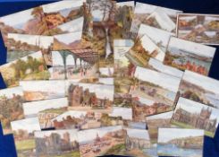 Postcards, a selection of approx. 42 scenic UK views illustrated by A.R Quinton and published by J