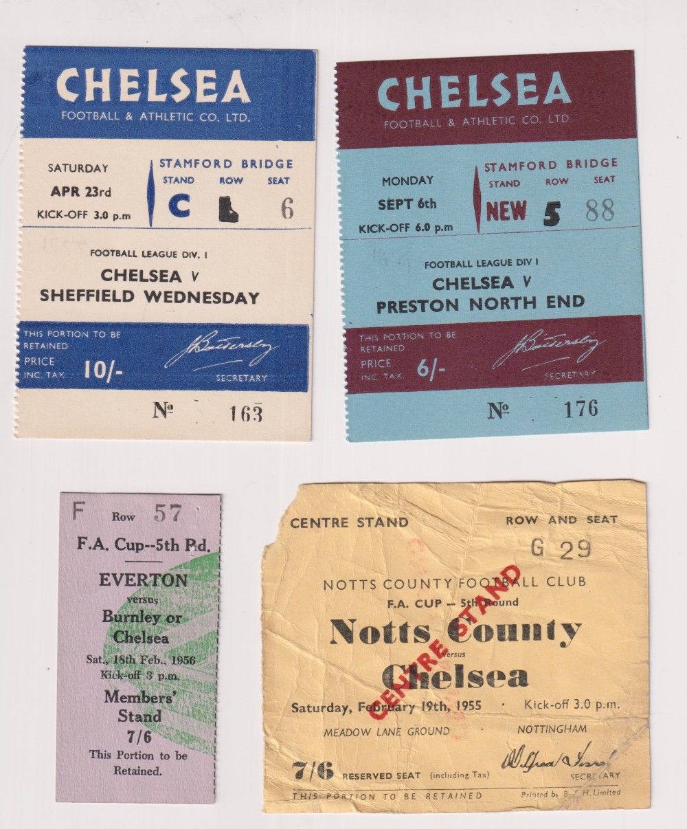 Football tickets, Chelsea FC, 4 tickets, homes v Preston North End & Sheffield Wednesday both 1954/5