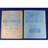 Football programmes, Millwall v Watford 1937/8 Division 3 (South) (some marks to cover, sl cr) &