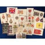 Postcards, Military, a good mixed collection of 20 cards of badges, flags, colours and regimental