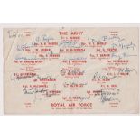 Football autographs, The Army v Royal Air Force, 10th March 1948, played at Molineux, single sheet