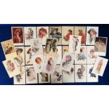 Postcards, Glamour, a mix of approx. 31 cards, mainly portraits of pretty ladies illustrated by