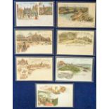 Postcards, a good German Gruss Aus chromo selection of 7 cards, inc. cut out Hold to Light of Kiel