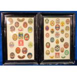 Beer labels, framed and glazed, (2), (buyer to collect), one a display of Christmas Beer labels,