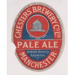 Beer label, Chesters' Brewery Co Ltd, Manchester, a very scarce Pale Ale vertical oval label, 93mm