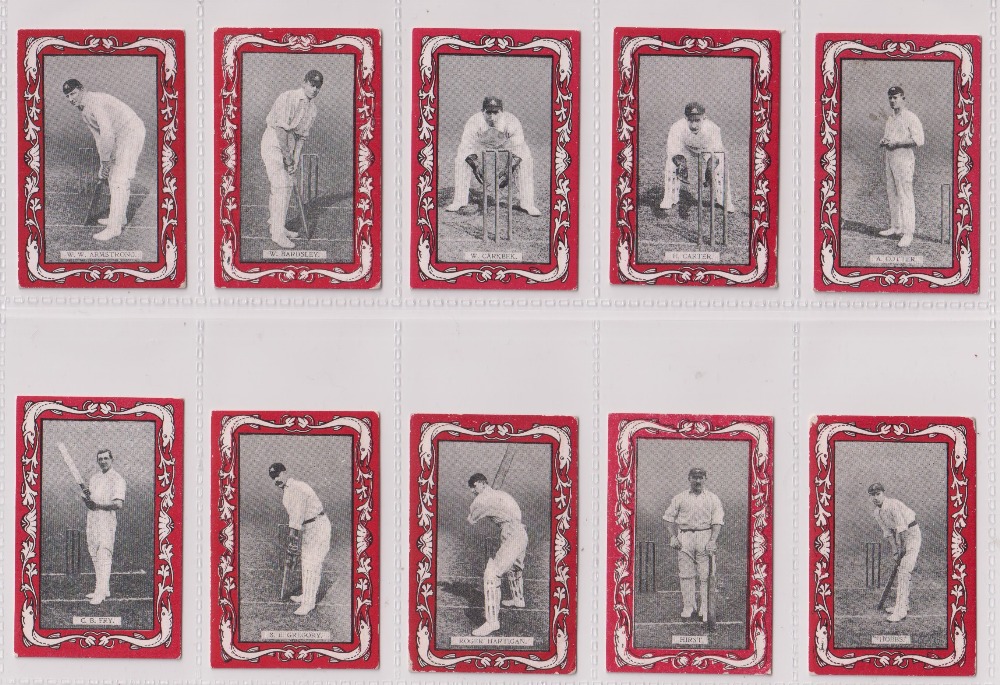 Cigarette cards, Wills (Australia), Australian & English Cricketers, all framework in scarlet, backs