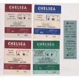 Football tickets, Chelsea FC, 1952/53, 5 tickets, 4 home matches v Derby FA Cup, Charlton, Newcastle