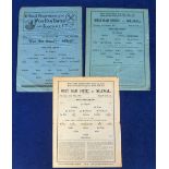 Football programmes, West Ham v Millwall, three wartime single sheet issues, 11 January 1941