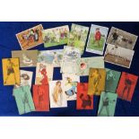Postcards, Sport, a mix of approx. 22 cards with early illustrated bowling card illustrated by