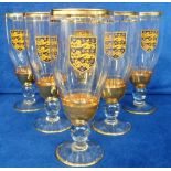 Football memorabilia, a set of six official FA Beer glasses, with transfer printed FA Three Lions