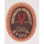 Beer label, Huntingdon Breweries Ltd, Stout, vertical oval 71mm high (vg) (1)