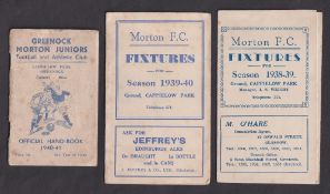 Football, Scotland, Morton FC, fixture cards for 1938/39 & 1939/40, sold with Greenock Morton