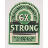 Beer label, Old Albion Brewery Ltd, Sheffield, 6X Strong, arched label, 87mm high (vg)