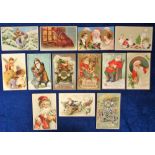 Postcards, Santa, a selection of 13 Santa Christmas cards. Robe colours include red, white, green,