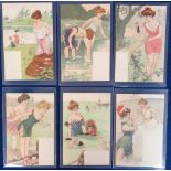 Postcards, Glamour, a set of 6 Art Nouveau cards of bathing belles (unsigned), no publisher (vg/ex)