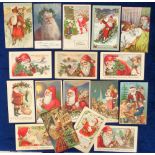 Postcards, Father Christmas greeting cards, 17 cards all featuring Santa in Red Robes inc. embossed,