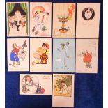 Postcards, an Art Deco greetings mix of 10 cards, mainly from Scandinavia. Artists include Birger,