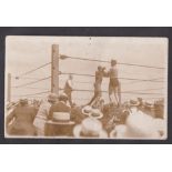 Postcard, Boxing, scarce sepia RP fight scene, Jack Johnson v Hillard, Hillard beat Johnson then