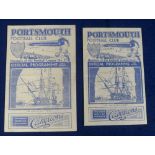 Football programmes, Portsmouth v Millwall 30 March 1940 & Portsmouth v Millwall 4 September 1943,