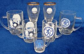 Football, Chelsea FC, a collection of 7 1970 and 1971 beer glasses to commemorate FA and ECW cup