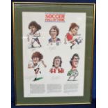 Football autographs, a limited edition Soccer Hall of Fame poster (125/150) with caricature images