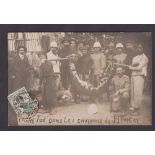 Postcard, French Indo-China, Big Game hunting, RP showing shot tiger, Hongay, pu 1912 to Tonkin,