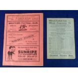 Football programmes, Brentford v Millwall 1926/7 Division 3 (South) (slight creasing) & Millwall v